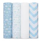 Cobertores Swaddle Comfy Cubs de Musselina, pacote com 4, azul, 120 x 120 cm