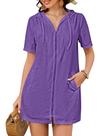 Cobertura de maiô Bsubseach Terry Cloth com capuz e zíper roxo