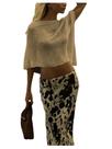 Cobertura de praia MakeMeChic Sheer Poncho Crochet Knit Khaki