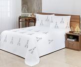 Cobre Leito Bordado Nossa Senhora Casal Padrão 03 Peças Branco com Preto Cobre Leito Bordado Nossa Senhora Casal Padrão 03 Peças Branco com Preto