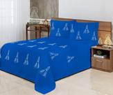 Cobre Leito Bordado Nossa Senhora Super King 03 Peças Azul Royal
