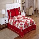 Cobre Leito Casal Isabela Floral Vermelho Enxovais Aquarela 3 peças
