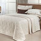 Cobre Leito Colcha Casal Queen Dupla face Bordado Matelado 2,60m x 2,40m Percal 400 Fios 03 Pç Bege