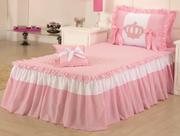 Cobre Leito Colcha Solteiro Realeza com Babados Rosa 3 Pçs Cobre Leito Colcha Solteiro Realeza com Babados Rosa 3 Pçs