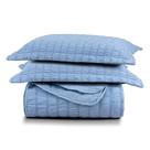 Cobre Leito King Plissê Seersucker E Matelado Ultrassônico 03 Peças 100% Poliéster - Azul Mineral