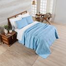 Cobre Leito Queen 200 Fios Matelado Ultrassônico 03 Peças Arcos Nuvem Azul
