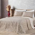 Cobre Leito Queen Amarilis Dupla Face Bordada 5 Peças - Bege - Micropercal 100% Poliester