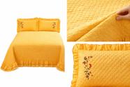 Cobre Leito Queen Casal 3 Peças Colcha Elegante com Porta Travesseiros e Acabamento Sofisticado