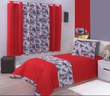 Cobre Leito Super Homem Solteiro Disney 04 peças com cortina Vermelho