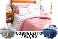 cobreleito bordado de cama queen 7 peças charmoso e bonito athena floral rosa
