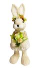 COELHA EM PÉ COM TIARA E BUQUÊ DE FLORES 40cm