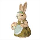 Coelho de Palha Rústico Verde Musgo Com Ovos Páscoa 36cm