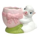 Coelho Pote Bombom de Ceramica Laço Rosa Decoração Pascoa