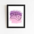 Coelho Roxo Animais Colorido Quadro Moldura Preta 60x40cm