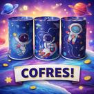 Cofre Redondo Infantil - Escolha o Tema Capivara, Astronauta, Unicórnio ou Princesa Fwb