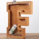 Cofrinho de madeira Money Bank HODNSZRIT com letra F 23x23x4,5cm