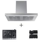 Coifa de Parede Samsung 90cm Inox NK36CB600 + Cooktop a Gás Samsung 05 Bocas Inox NA30N6555TS + Kit de Recirculaçã