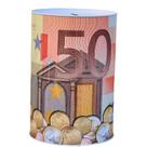 Coin Bank Home Piggy Bank, metal redondo, impressão européia, 12x16cm