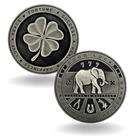Coin Luck Lab, dois lados, Lucky, 4 folhas, trevo e elefante, 3 cm Coin Luck Lab, dois lados, Lucky, 4 folhas, trevo e elefante, 3 cm