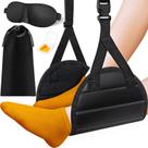 Cojín para pies tipo hamaca CushZone para avión con antifaz y tapones para los oídos