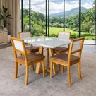Cojunto Mesa Pérola com 4 Cadeiras Estofada Couro Marrom Moderno Jantar Rubi Cojunto Mesa Pérola com 4 Cadeiras Estofada Couro Marrom Moderno Jantar Rubi