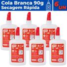 Cola Branca Líquida Escolar 90g Secagem Rápida Kit Com 06 Unidades