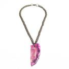 Cola de Ágata Rosa com Corrente em Ouro Velho Deep Pink