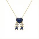 Colar 2 Filhos com Coração Zircônia Azul e Cristal Banhado a Ouro