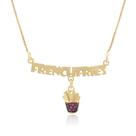 Colar 35cm Infantil Prata 925 Pingente 'French Fries' Cravejado Banho Ouro 18K