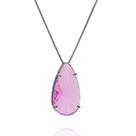Colar Aurora Boreal Gota Zircônia Raiada Rosa Ródio Negro