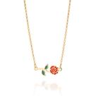 Colar banhado ouro 3x 24k 18k e 22k feminino rommanel elo cadeado com pingente flor rosa da bela disney colorido 50 cm 45 cm 532519