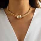 Colar Big Ball Choker Banho Ouro Múltiplas Correntes Leve Ajustável Colar Big Ball Choker Banho Ouro Múltiplas Correntes Leve Ajustável
