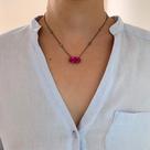 Colar Black Oval Pink Cravejado