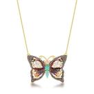 Colar borboleta cravejada pedras cristal nas assas e no corpo verde, rosa e azul