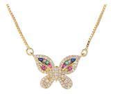 Colar Borboleta Pedra Zirconia Colorido Dourado F. Ouro 18k