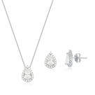 Colar Brinco e Pingente Conjunto Gota Cravejada Em Prata 925