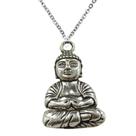 Colar Buda Prateado Símbolo de Paz e Sabedoria com Corrente de Aço Inoxidável