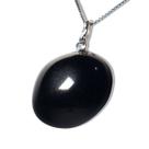 Colar Cabochão Disco Obsidiana Negra Prata 950