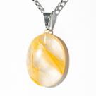 Colar Cabochão Hematoide Amarelo Pedra Natural Pino Prateado