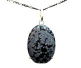 Colar Cabochão Obsidiana Flocos de Neve Prata Garra