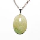 Colar Cabochão Oval Pedra Onix Verde Natural Pino Prateado