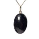 Colar Cabochão Oval Pedra Turmalina Preta 27mm Prata 950