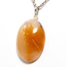Colar Cabochão Pedra Aragonita Raio Laranja Pino Prata 950