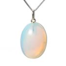 Colar Cabochão Pedra da Lua Opalina Pino e Presilha Prata 950