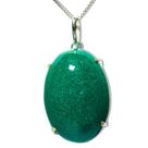 Colar Cabochão Pedra Quartzo Verde Natural Prata 950 Garra