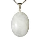 Colar Cabochão Quartzo Leitoso Pedra Natural Pino Prateado