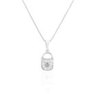 Colar Cadeado Cravejado Cristal Banhado a Prata