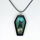Colar Caixão Shaker em resina gato da bruxa wicca arte