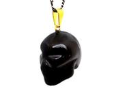 Colar Caveira de Pedra Obsidiana Negra Natural Dourado