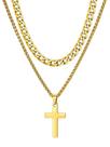Colar ChainsHouse Gold Masculino Cross 6 mm Cuban com pingente